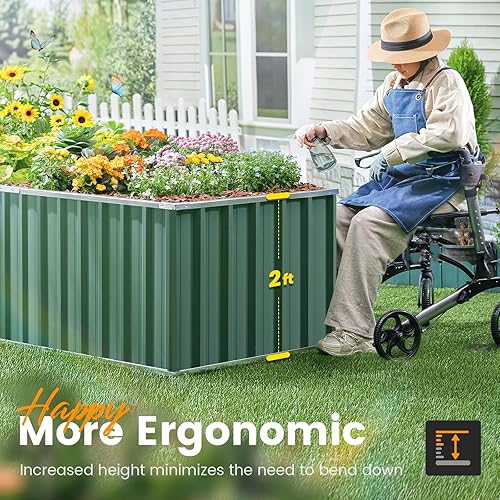 Miniatura 5 de KING BIRD Cama de jardín elevada galvanizada de 68 x 36 x 24 pulgadas, caja de metal de acero elevado para verduras de raíces profundas, flores, kit