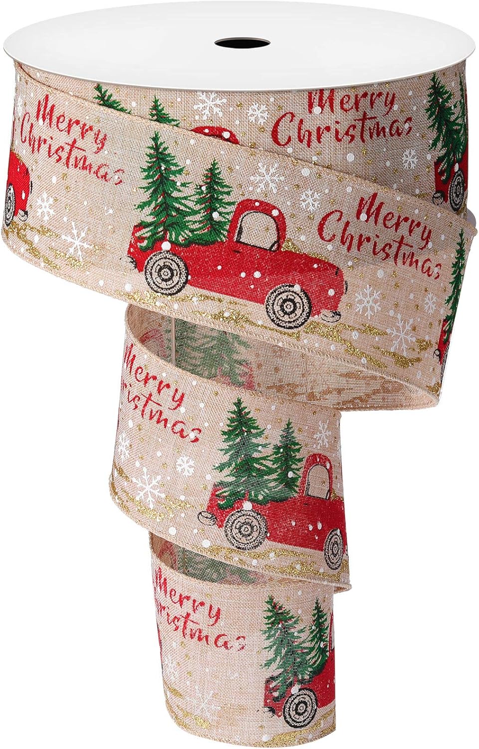 Syhood Red Truck Christmas Burlap Ribbon Wired, Vintage Red Truck with Christmas Tree Burlap Ribbon for DIY Wreaths Gift Wrapping Crafts Decoration(20 Yards,Cute Style)