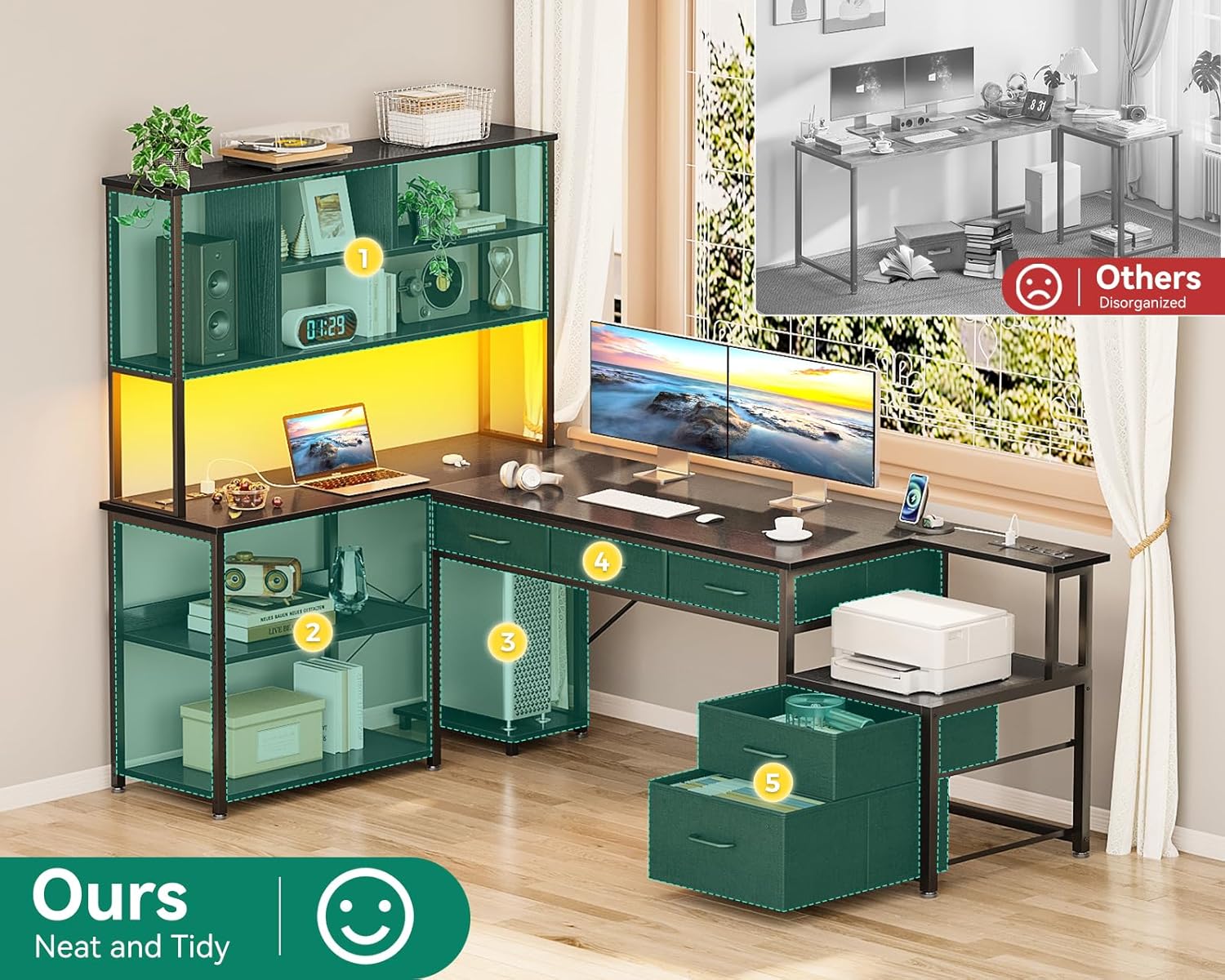 Desk with integrated power outlets