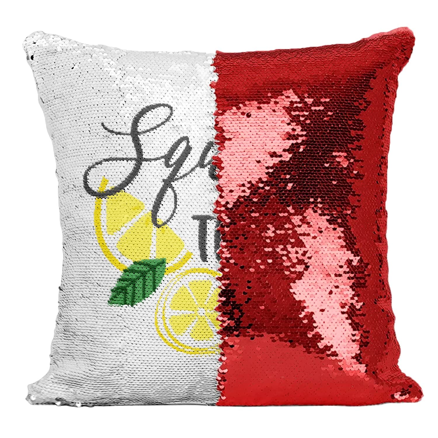 Coussin Sequin Paillettes Rouge réversible motif rigolo