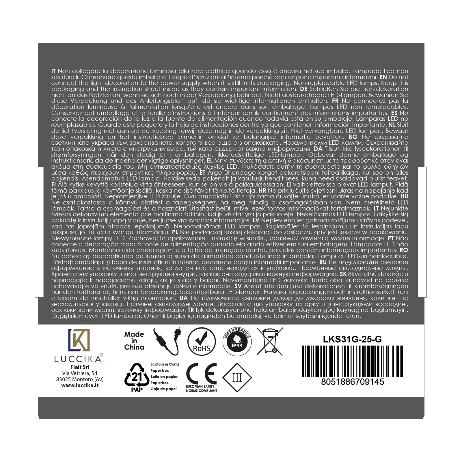 Luci LED Natalizie da Esterno/Interno, 5mm, Cavo Verde, 8 Modalità, Controller 31V con Memoria, IP44 (Verde, 25M 500LED)