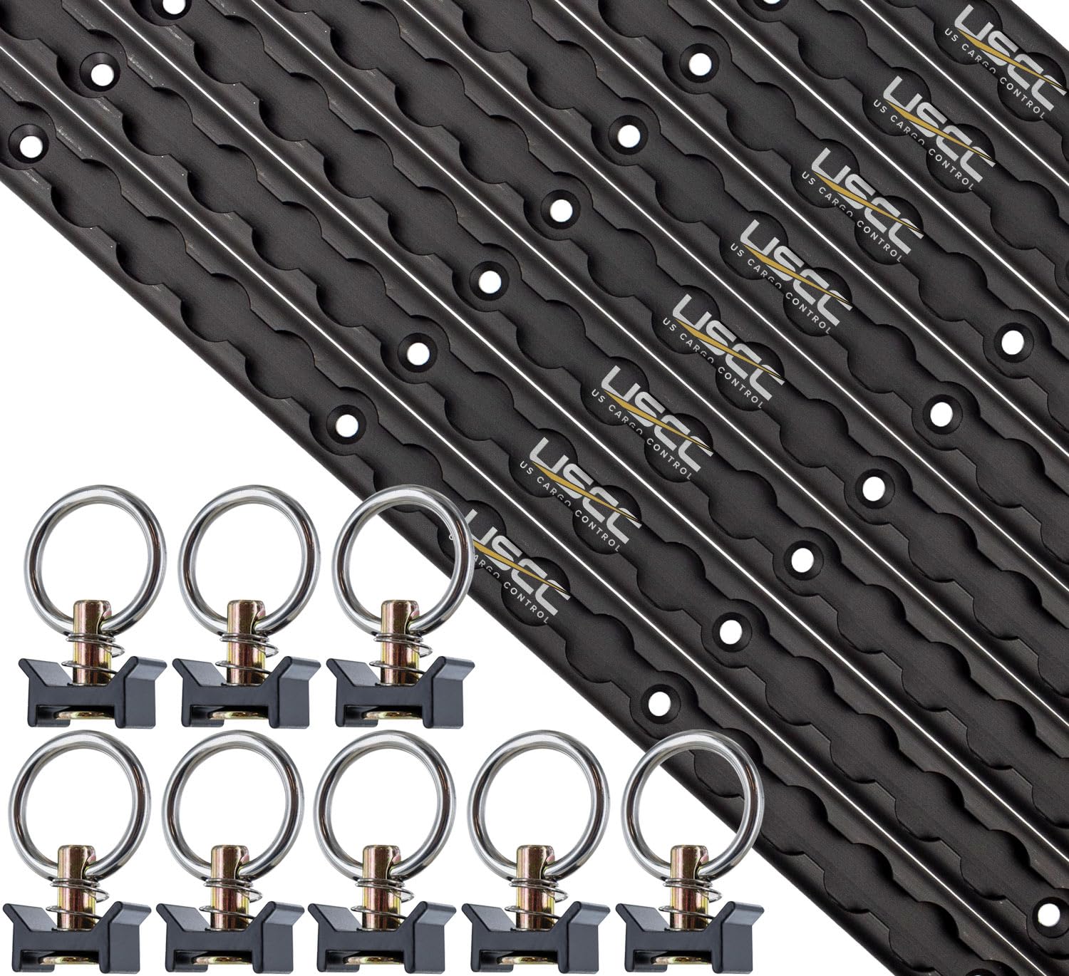 US Cargo Control L Track Tie Down System - (8) 4 FT Black Anodized Aluminum L Track Rails and (8) Single Stud O-Ring Fittings, Trailer and Truck Bed Rail System Easily Secures Motorcycles, ATVs, Bikes