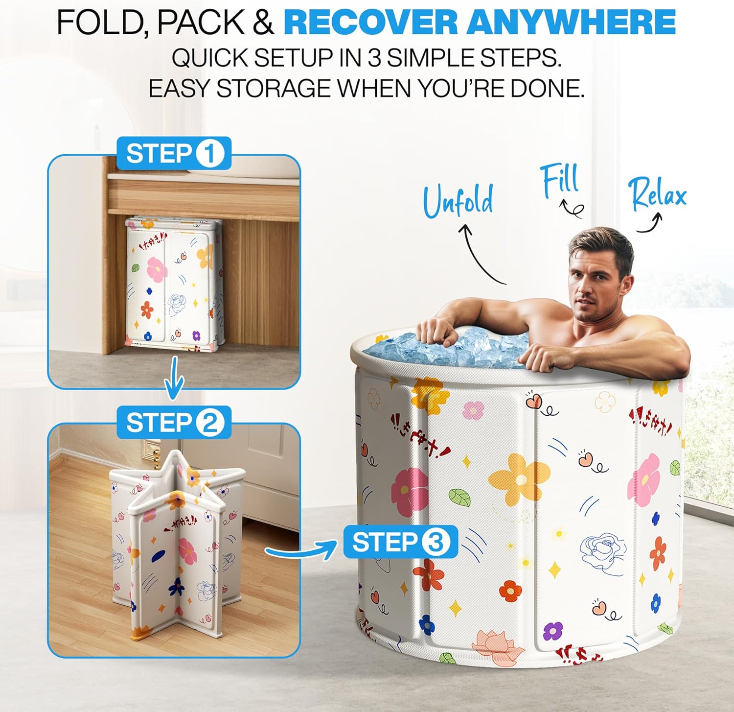 Foldable Portable Bathtub for Adults – 2-in-1 Hot & Cold Plunge, 105-Gal Large Capacity Collapsible Bathtub Adult, 6-layer Insulated Portable Soaking tub - Space-saving Design