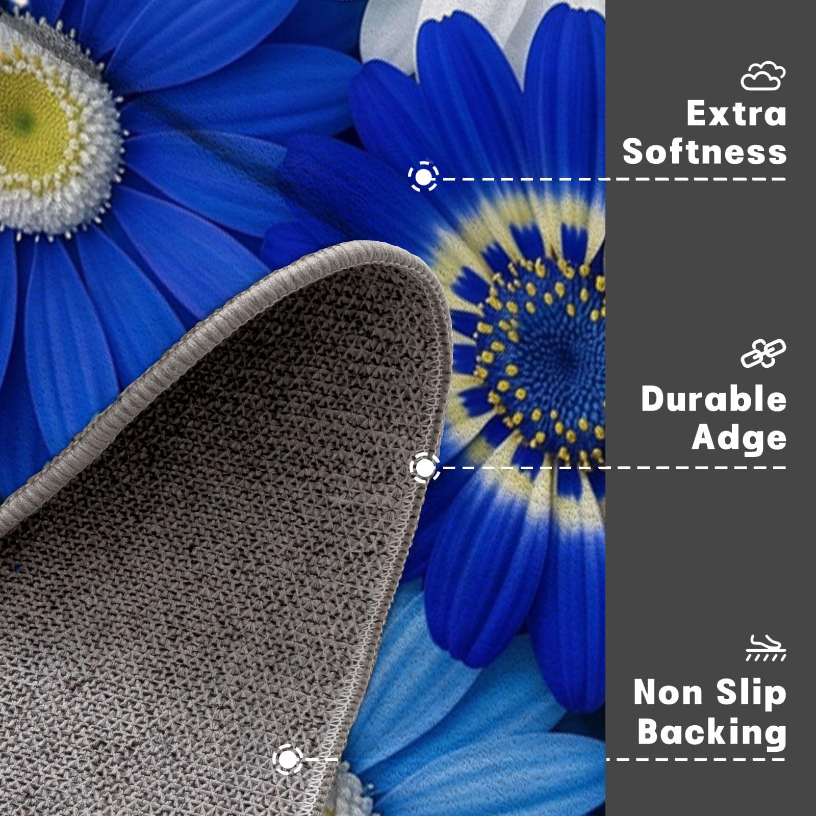Zerbino Ingresso Interno Gerbera Con Sfumatura Realistica, Zerbino Di Benvenuto Lavabile Morbida Piante Fresche, Antiscivolo Tappeto Da Decorazioni Blu Per Casa Porta, 60X90Cm