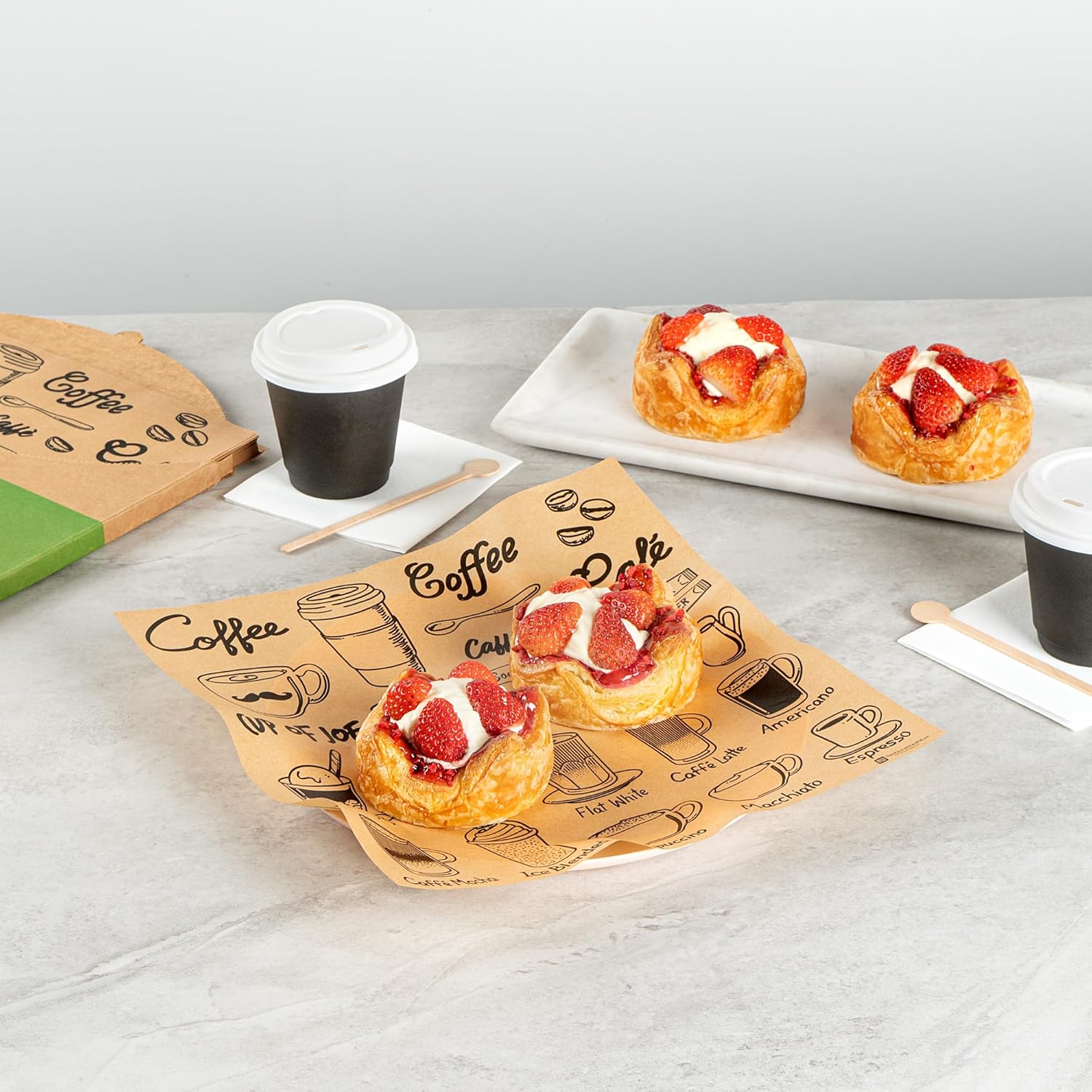 RW Base 12 Inch Deli Papers, 200 Cup Of Joe Sandwich Wrapping Papers - No Added PFAS, Greaseproof, Kraft Paper Food Basket Liners, Microwavable, For Restaurants Or Cafes - Restaurantware