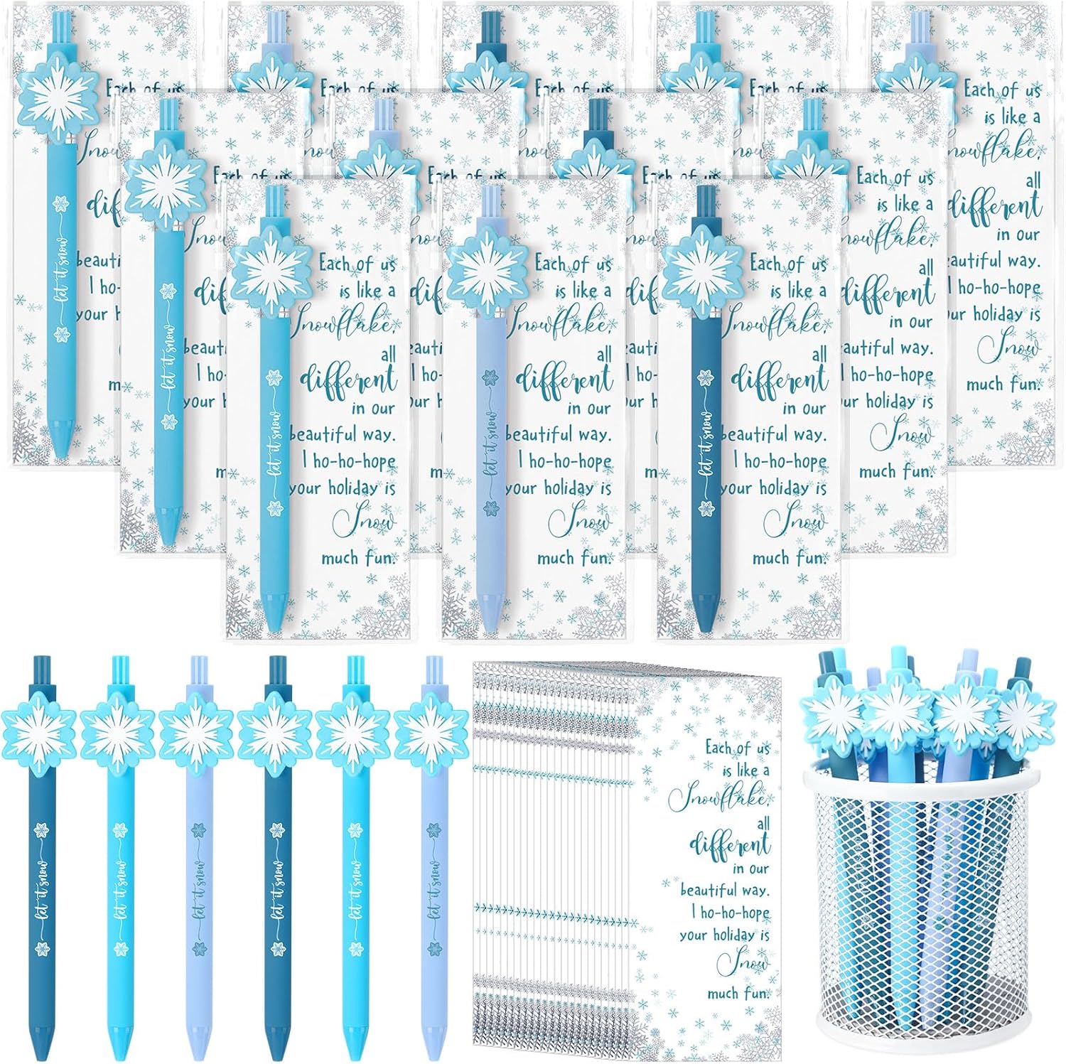 Sayglossy 72 Sets Christmas Snowflake Ballpoint Pen Student Winter Gift Bulk with Inspirational Quote Card Motivational Snowflake Ink Pen for Employee Office Staff Coworker Office Gifts