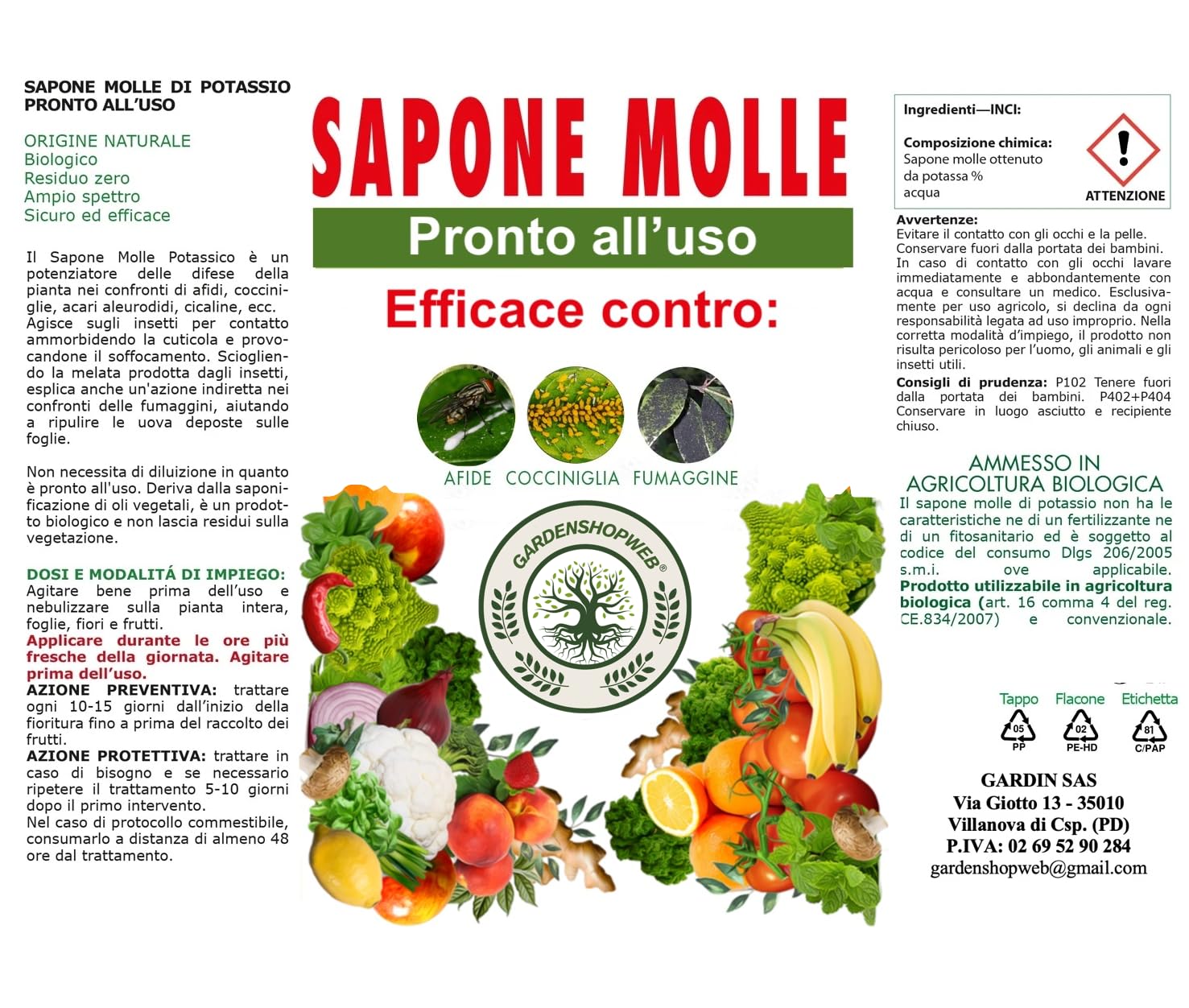 GSW© Sapone Molle Potassico per Piante, Insetticida ad Azione Abbattente contro Afidi, Cocciniglia, Effetto Corroborante Naturale e Lava Melata (5000 ml)
