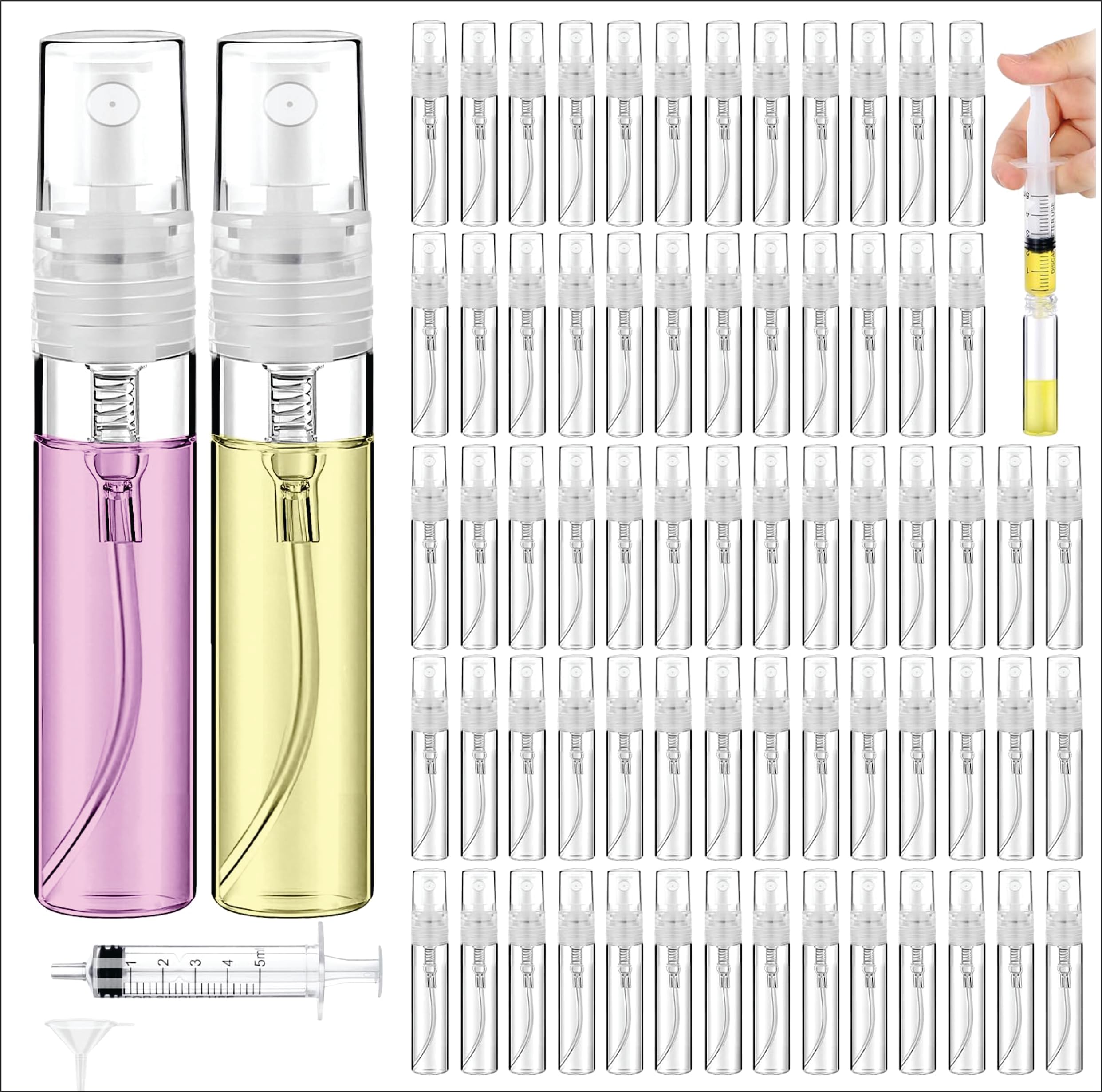 10ml Clear Plastic Spray Bottle Set of 50 – Mini Fine Mist Refillable Perfume Atomizer, Empty Travel Sample Containers for Essential Oils & Cleaning – Includes 1 Funnel & 1 Syringe-image-45