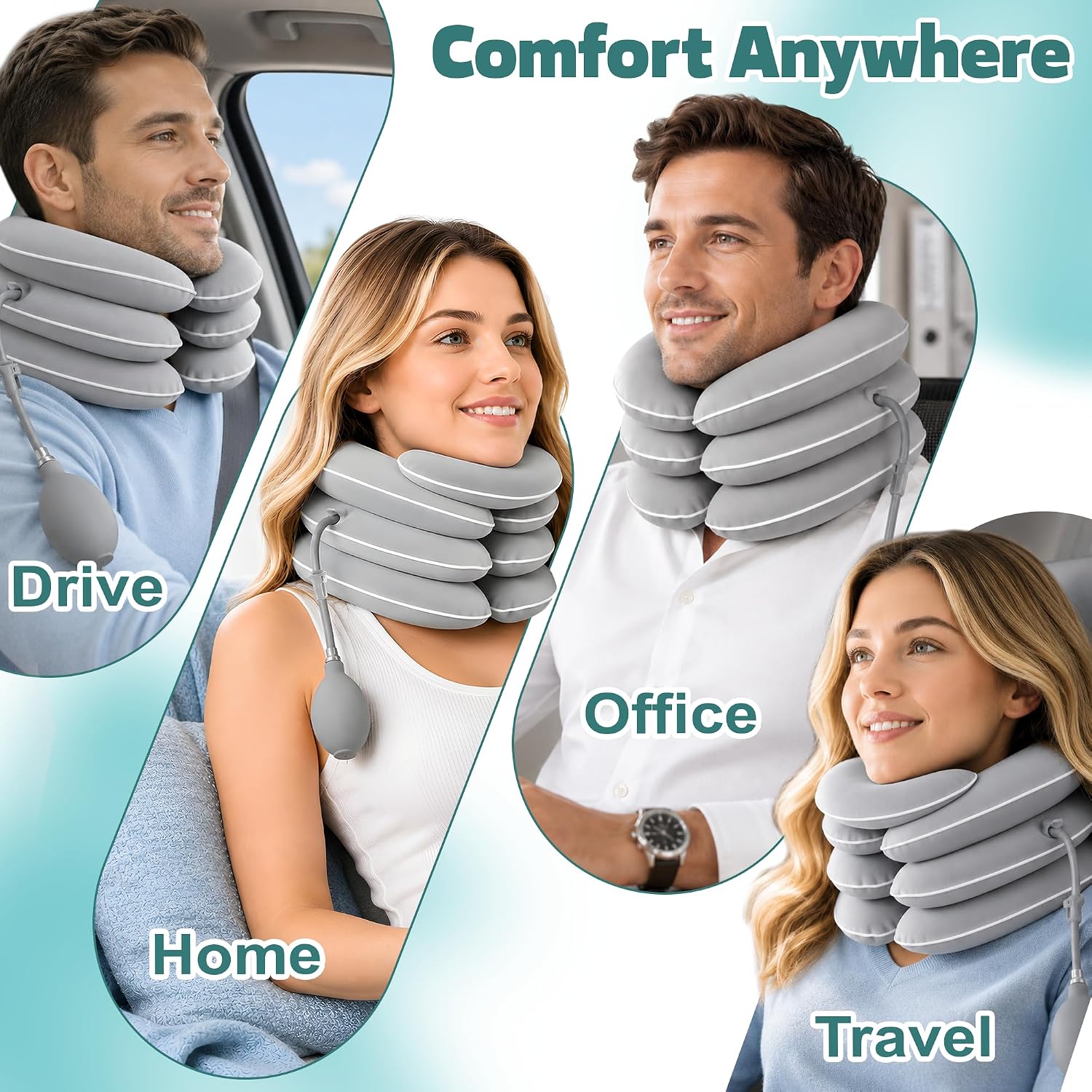 Neck Stretcher for Pain Relief, Adjustable Inflatable Cervical Traction Device, Neck Brace for Home Use, Supports Neck Decompression & Spine Alignment, Gifts for Women (Grey)