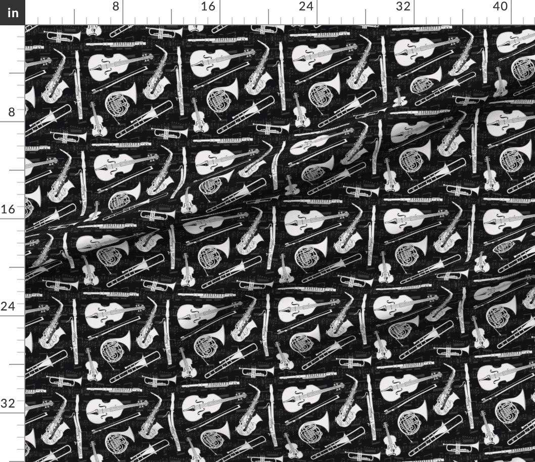 Spoonflower Fabric - Musical Instruments Black & Ivory White Orchestra Music Symphony Band Printed on Petal Signature Cotton Fabric by The Yard - Sewing Quilting Apparel Crafts Decor