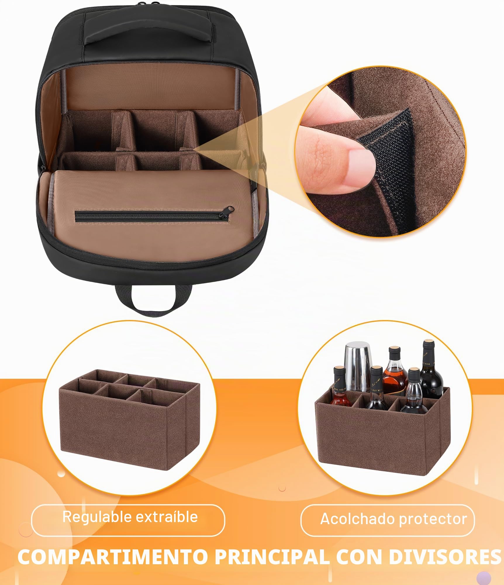 PEKREWS Bolsa de Camarero, Mochila de Viaje para Kit de Barra de Transporte, Bolsa de Bar portátil para Almacenamiento de Juegos de Herramientas, coctelera y Portador de Botellas de Vino, Regalo