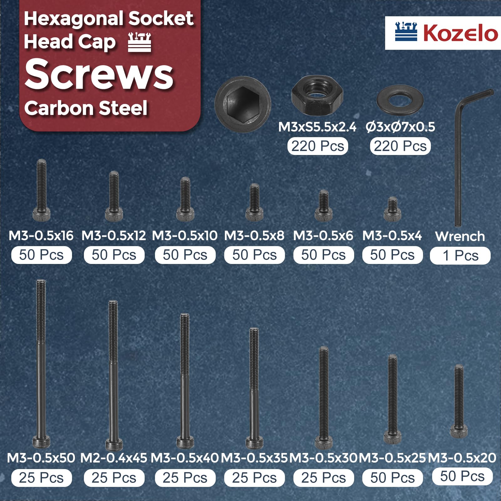 Kozelo 1500pcs Socket Head Cap Screws Bolt Nuts Assortment Kit - Image 2