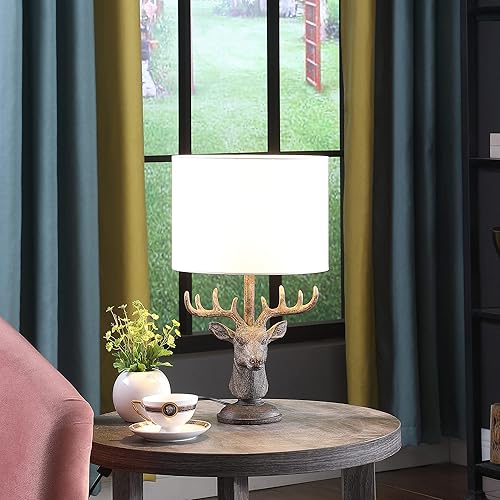 Miniatura 4 de ORE HBL2619 - Lámpara de mesa de poliresina rústica con busto de ciervo, ciervo, 18 pulgadas, gris