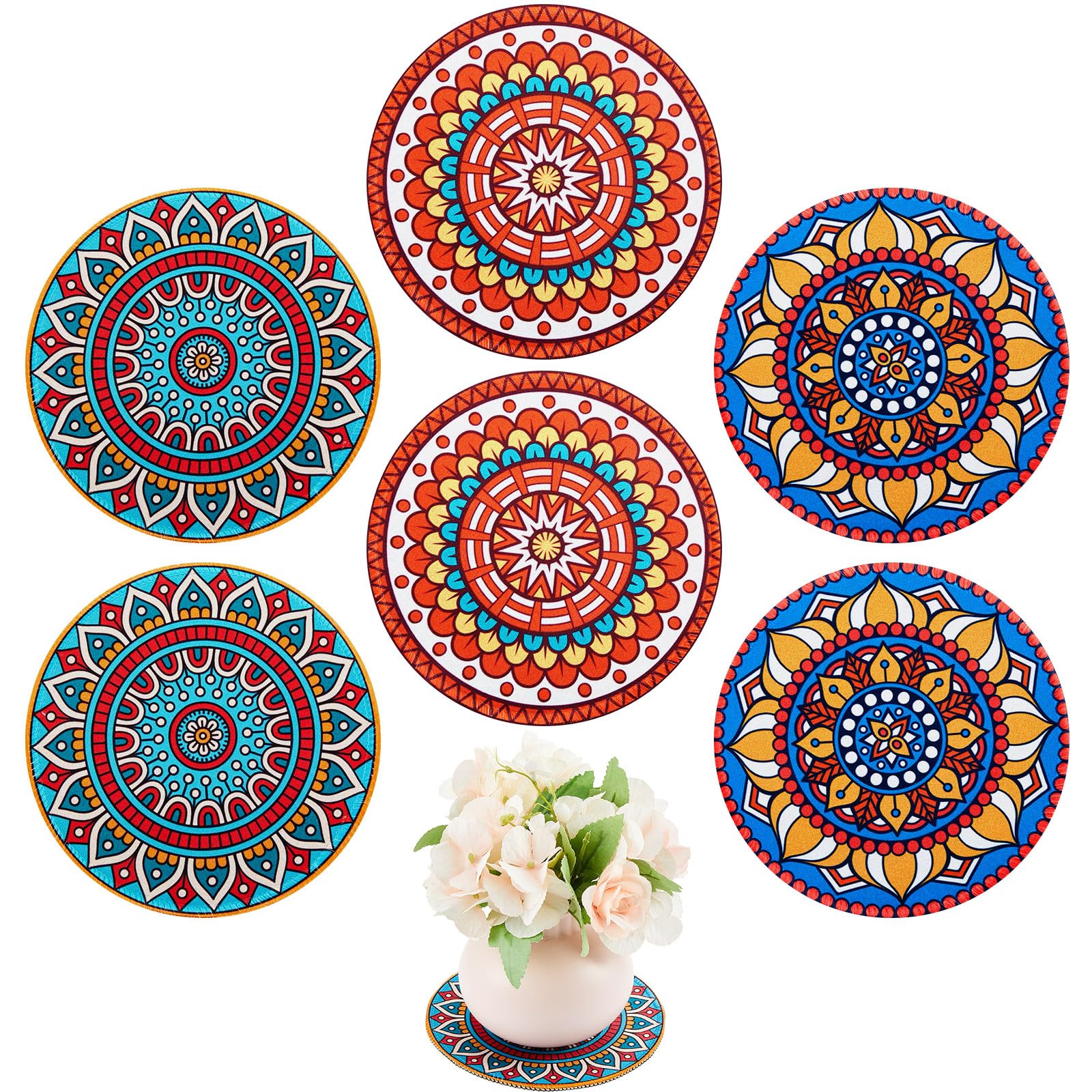 6 Pcs Boho Plant Pot Mat Absorbent Non Slip Round Pot Coaster Pad Gardening Indoor Outdoor Flower Plant Protect for Table Desk Floor, 5.9 Inches