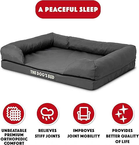 Miniatura 76 de The Dog's Bed, felpa gris XL, espuma viscoelástica sólida, alivio del dolor: artritis, displasia de cadera y codo, poscirugía, cojera, apoyo, negro,