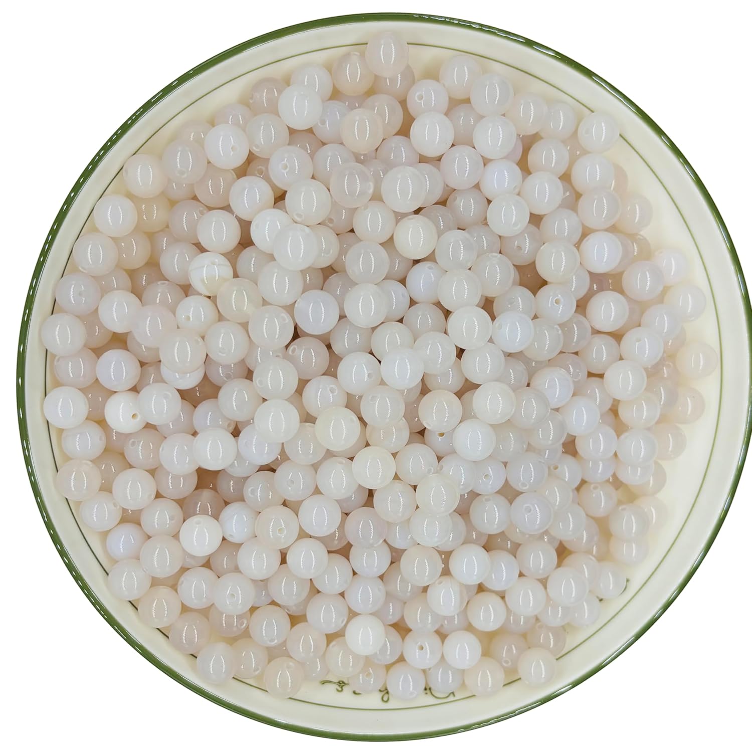 4mm 100PCS Natural White Agate Round Beads, Banded Loose Stone Beads for Jewelry Making Craft - 4mm 6mm 8mm 10mm Options with Free Elastic Cord