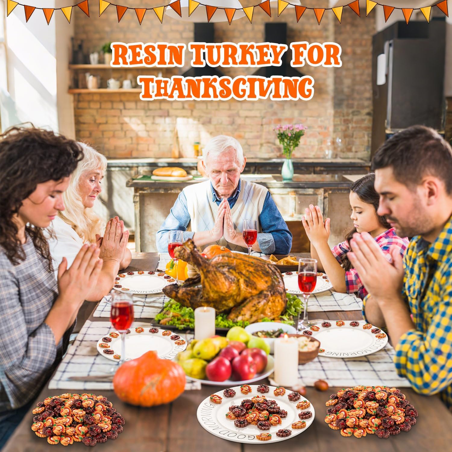 100PCS Thanksgiving Mini Resin Turkey Tiny Turkey Figurines to Hide and Seek Flatback Miniature Turkeys Charms for Autumn DIY Crafts Making Thanksgiving Party Gifts Decor (2 Styles)