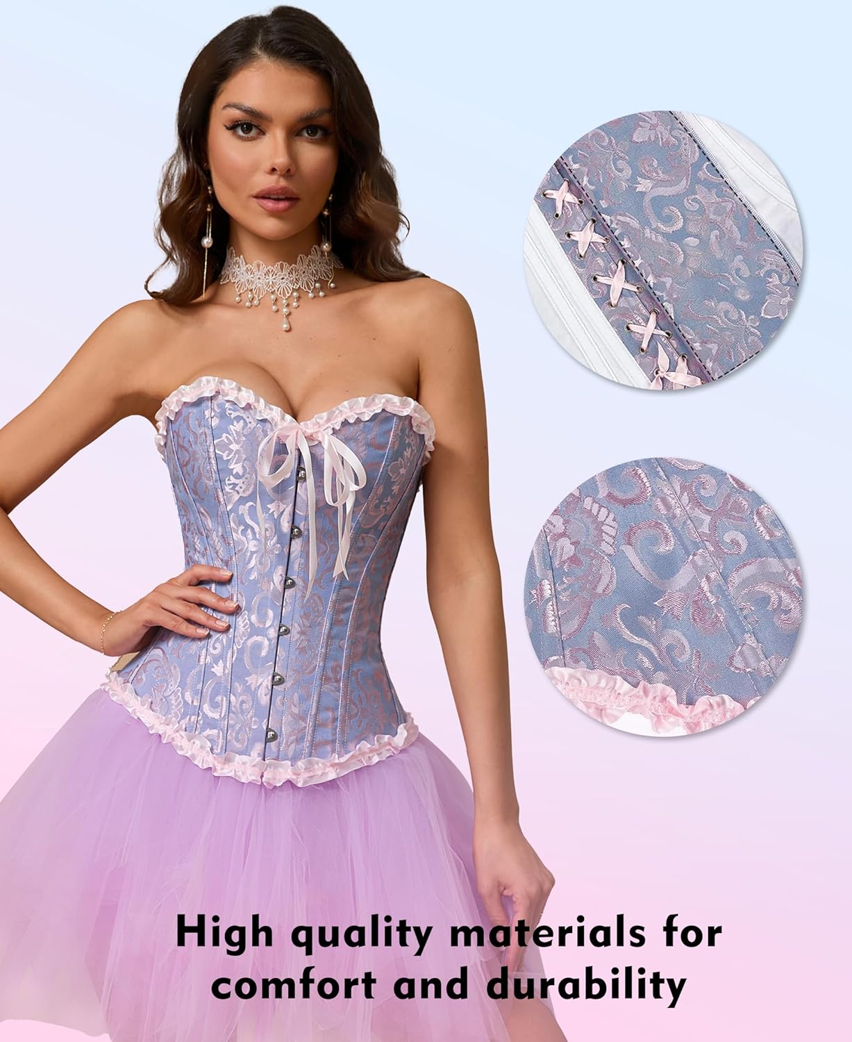 SZIVYSHI Corset Tops for Women, Bustier Shapewear Lingerie, Lace Waist Push Up Bodysuit - Image 3