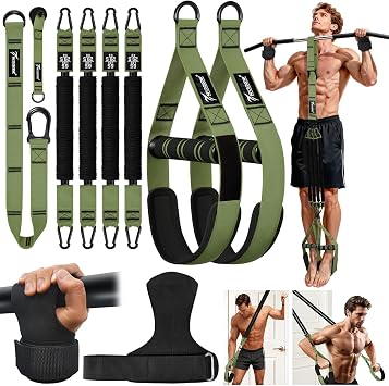 Upgraded Pull Up Assistance Bands, Heavy Duty Resistance Bands with Handles, Exercise Band with Door Anchor, Adjustable Workout Band Set for Pull Up Bar, Full Body Strength&Muscle Training, Home Gym
