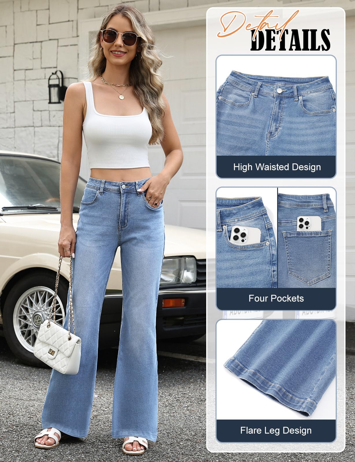 Jeans Donna Vita Alta Jeans Elasticizzati a Zampa Elefante Pantaloni Bootcut Larghi Flared Jeans Slim Fit Bell Bottom Taglia Grande con Tasche Moda Casual retrò