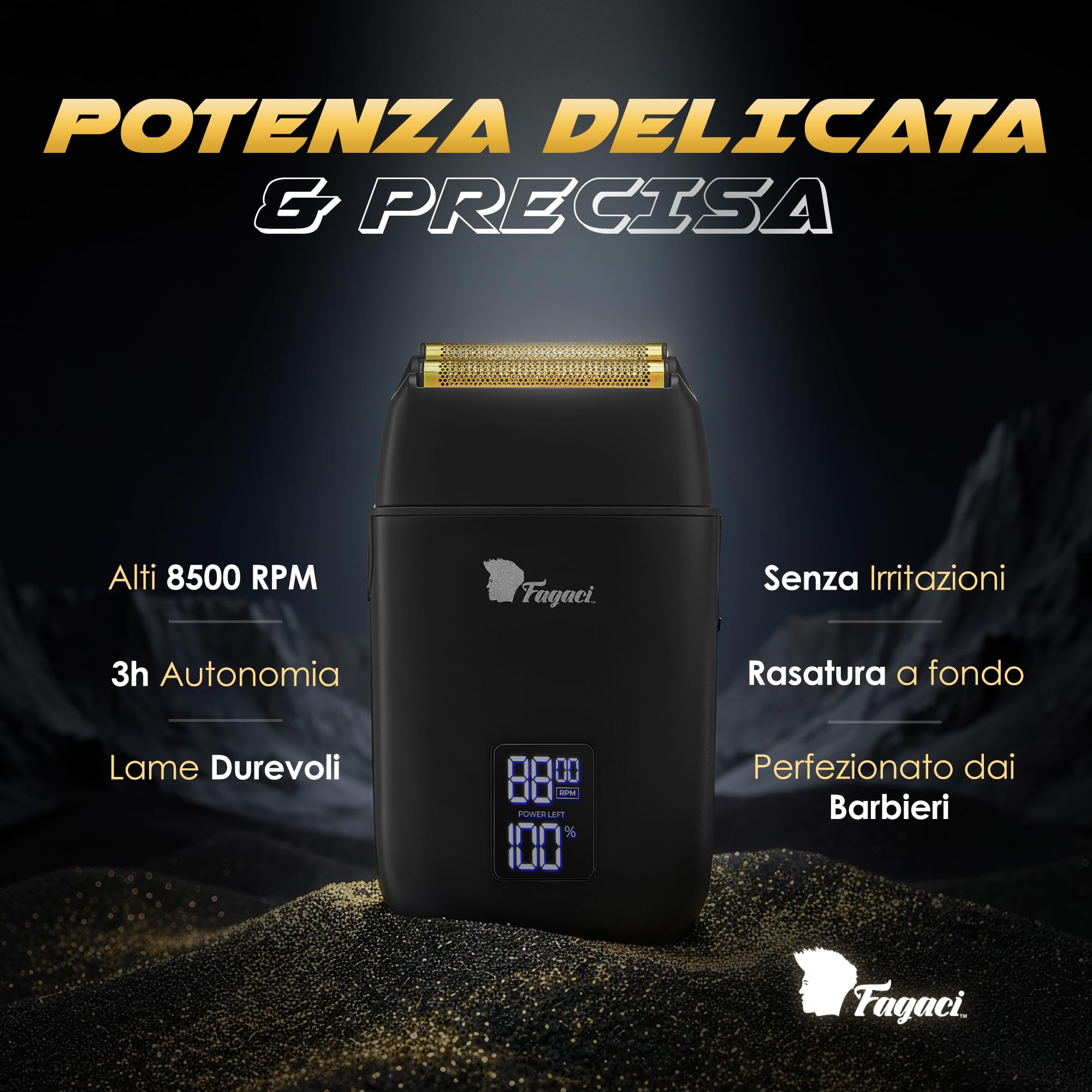 Fagaci Rasoio a Lamina con Rasatura Ultra Liscia, Electric Shaver Senza Irritazioni, Rasoio Barba Uomo Elettrico con 8500 giri/min ad Alta Coppia, Shaver Elettrico Barba e Capelli Facile da Pulire
