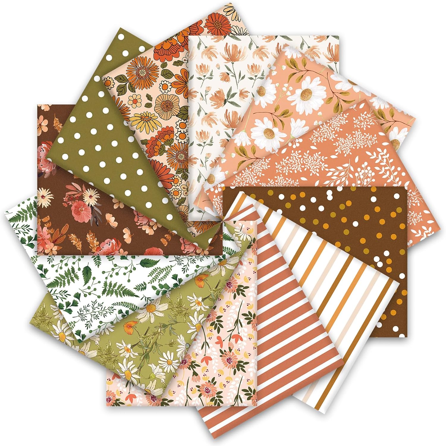 Whaline 12 Pcs Spring Boho Cotton Fabric Bundles Watercolor Flower Floral Greenery Fat Quarters Retro Garden Quilting Patchwork for DIY Handmade Crafting, 18 x 22 Inch