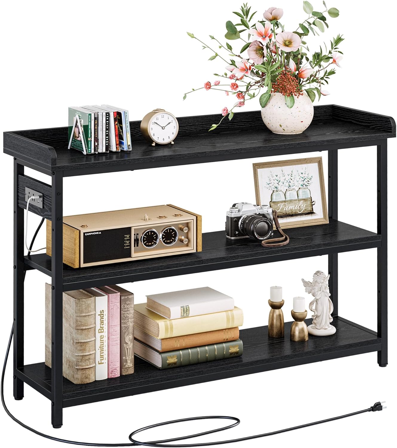 Ironck Console Table with Power Outlet, 43" Vintage Black