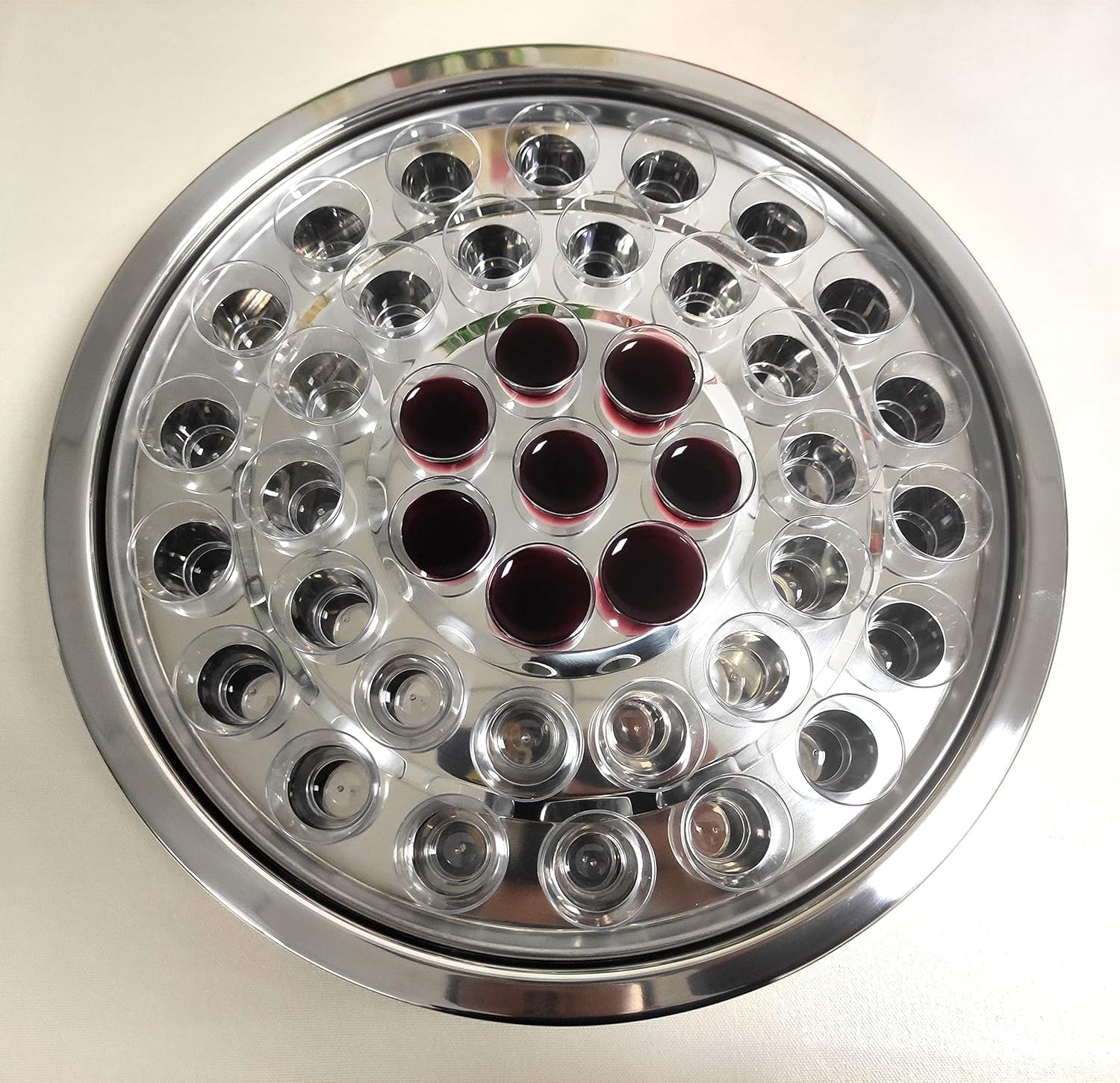 Bandeja de comunión de acero pulido plateado de alta calidad con cubierta para servicio de iglesia, bandeja apilable para servir comunión y cubierta para tazas de comunión, bandejas de