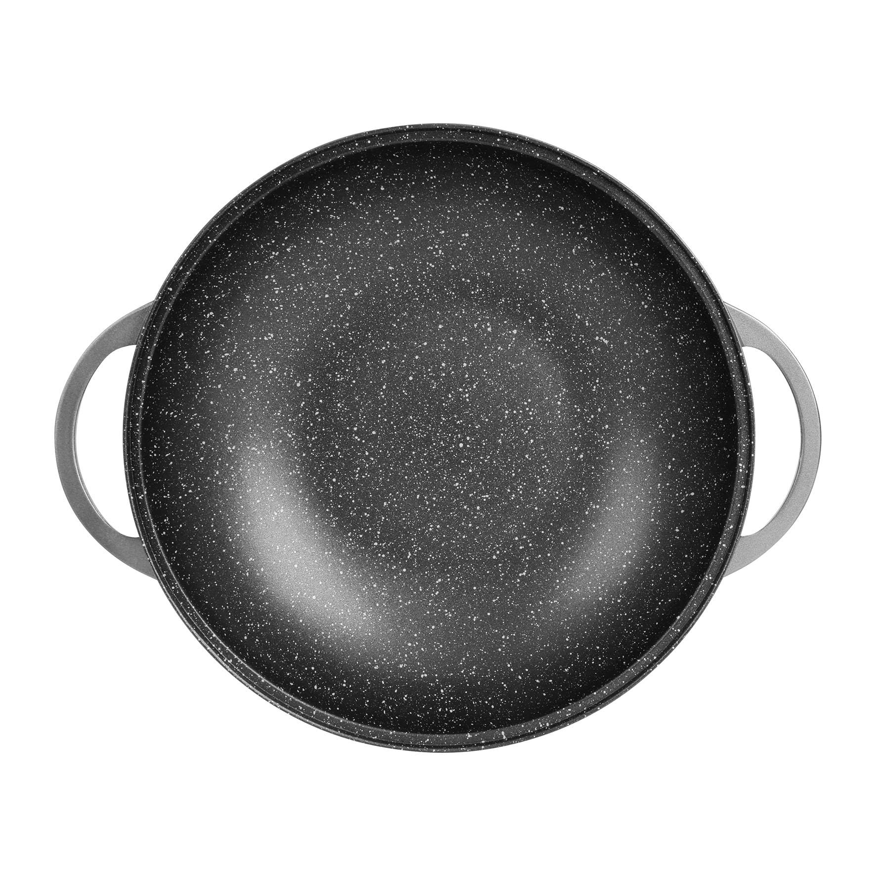 Sitram 714225 - Wok hierro fundido, aluminio interior, efecto piedra, diámetro 32 cm, altura 8 cm, revestimiento antiadherente, 2 capas, sin PFOA, tapa de vapor de vidrio, asas de hierro fundido de