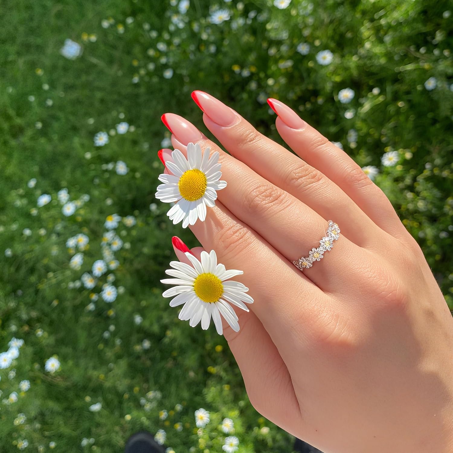 MILACOLATO Valentine's Day Gifts - 925 Sterling Silver Ring 18K Gold Plated Daisy Flower Ring Paved with Coloful Cubic Zirconia High Polished Comfort Fit Sunflower Stacking Statement Wedding Band Ring for Women Mother's Day Jewelry - Image 4