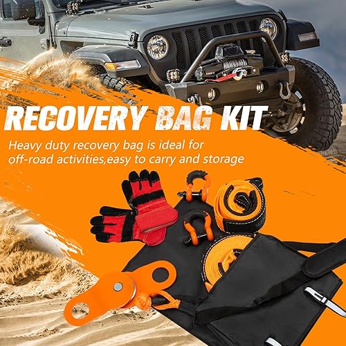 Miniatura 6 de BUNKER INDUST Kit de correa de recuperación resistente, correa de remolque de 20 pies + 8 pies + amortiguador de línea de cabrestante + bloque de