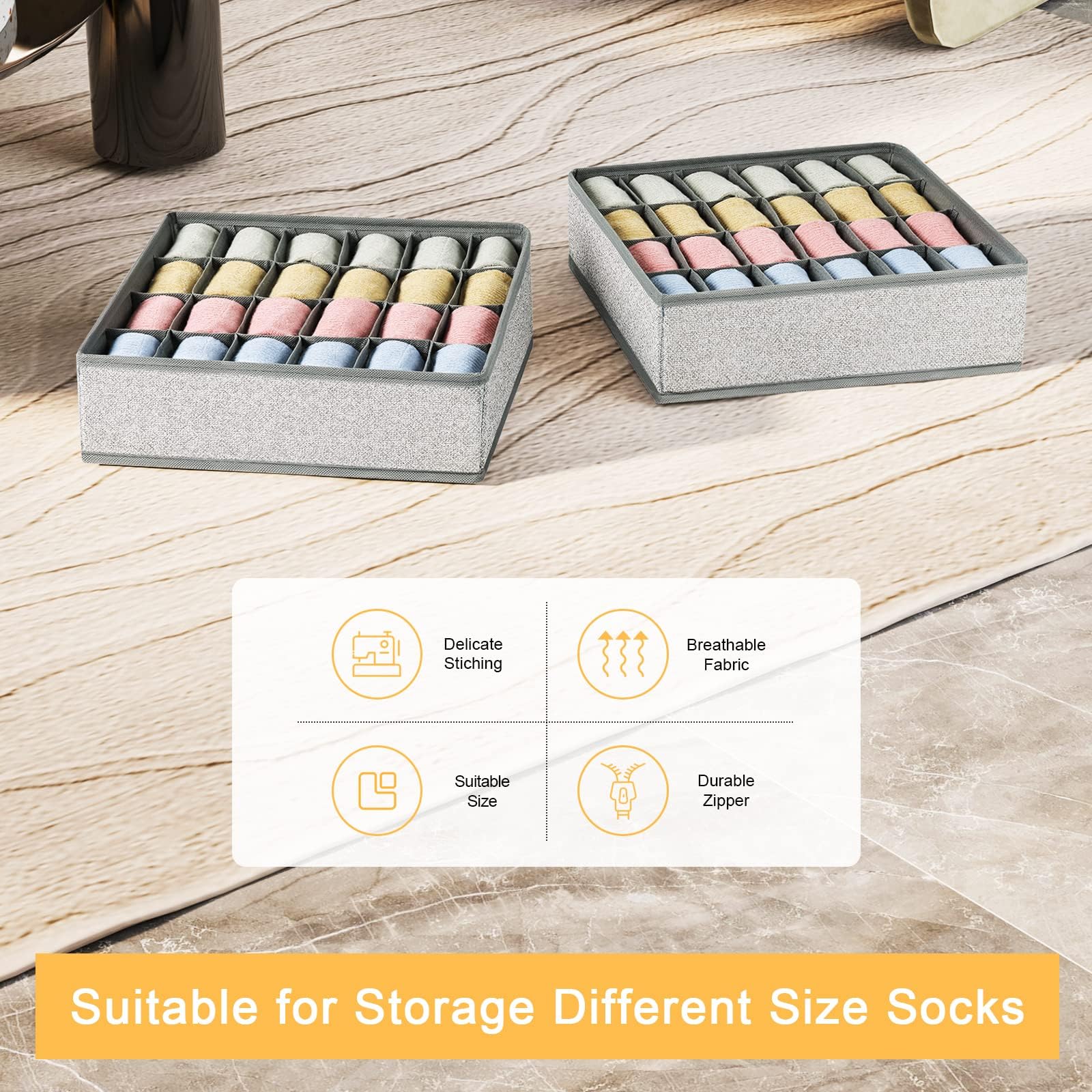 joyoldelf Organizador de Cajones Plegable 24 Celdas Caja de Almacenamiento para Calcetines y Ropa Interior