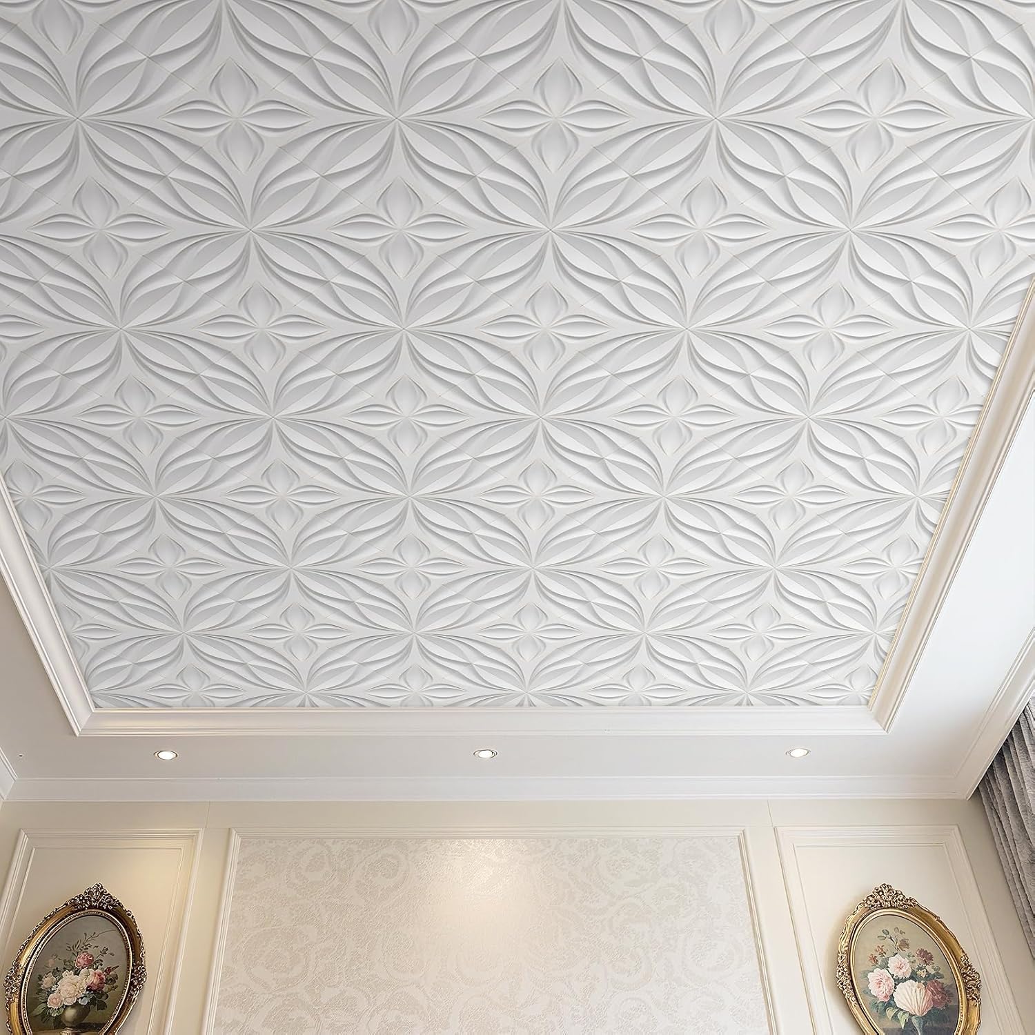 FunStick 17.5"x354" White Peel and Stick Wallpaper Non Textured Faux 3D Geometric Wallpaper for Bathroom Living Room Accent Wall Panels Ceiling Tiles Self Adhesive Vinyl White Contact Paper Waterproof