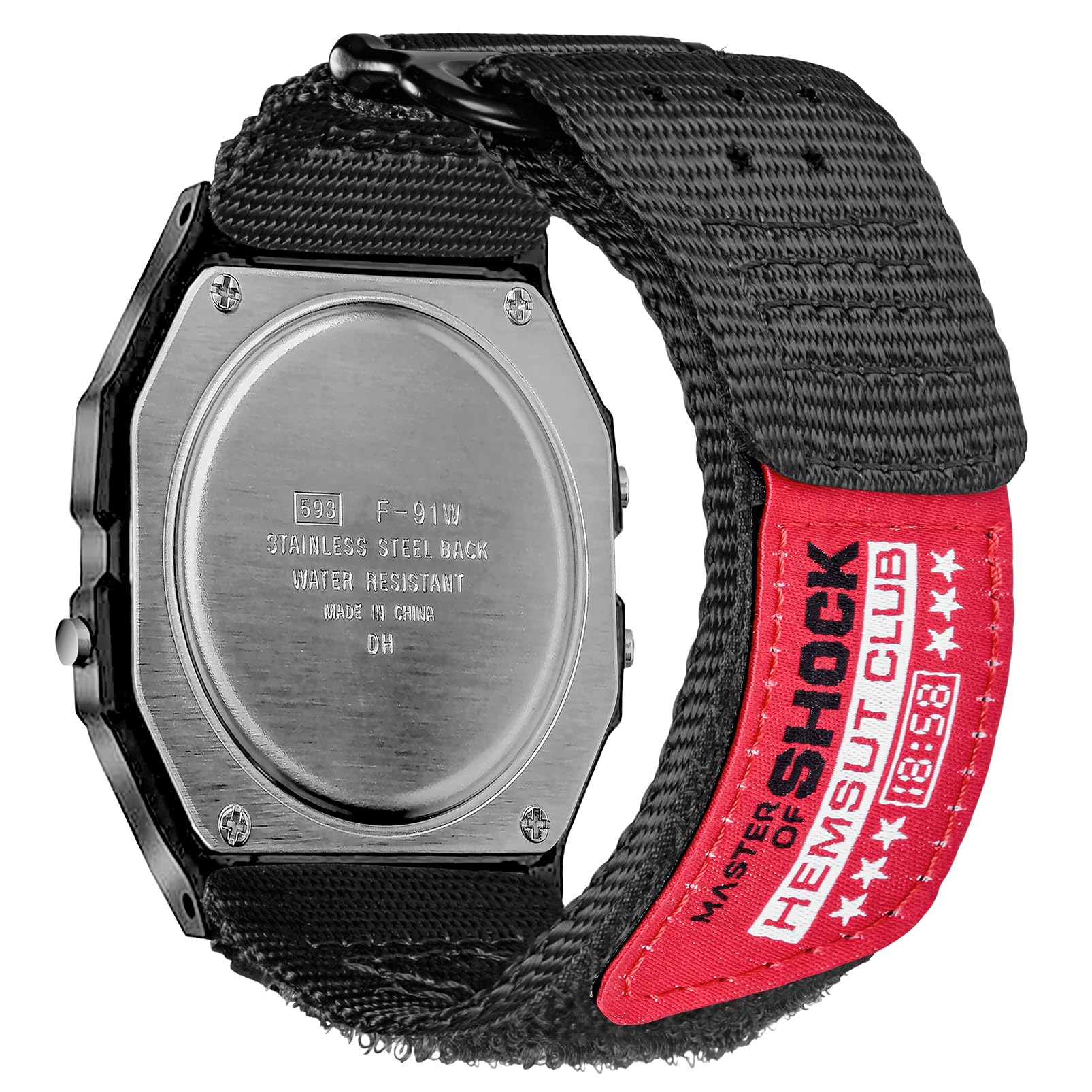 18mm Hook And Loop Watch Band Strap for Casio DW-H5600(Not DW-5600) GM-H5600(Not GM-5600) DW-291 DW-290 F-91W AE-1000W AE-1100W AE-1200 AE-1300 AE-1500WH, Rugged Nylon Sports Replacement Strap