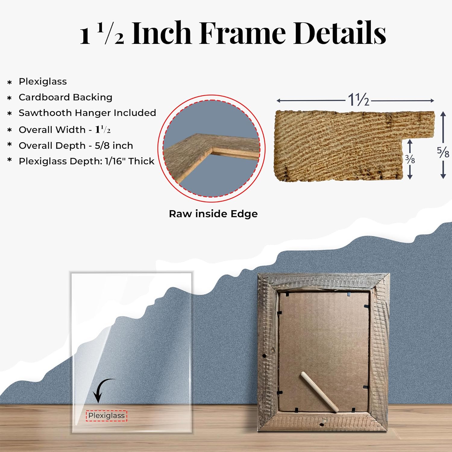 BARNWOODUSA Farmhouse 16x20 Picture frame 1 1/2 inch Molding 100% Reclaimed Wood Rustic Natural Weathered Gray