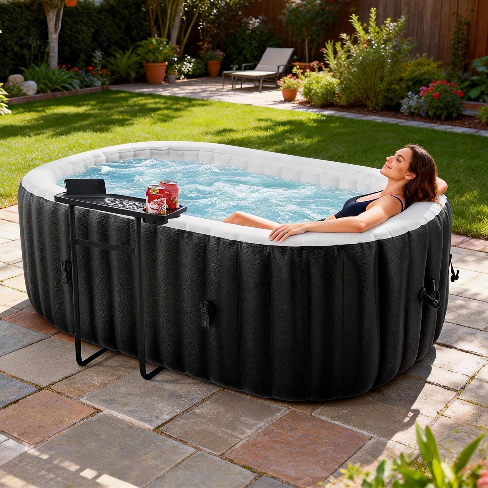 NAIZEA 2 Person Hot Tub - Inflatable Portable Hot Tub, Outdoor Oval Spa Blow Up Hottubs with 90 Bubble Jets and Heater Pump, Side Table, Cover, 2 Filter Cartridges,75x47x25Inch - 1