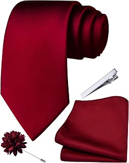 Branduce 3.15"（8cm） Mens Tie and Lapel Pin Solid Necktie Handkerchief Tie Clip Set for Men