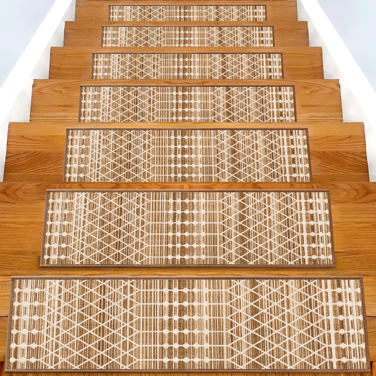 Non-Slip Carpet Stair Treads 15PCS, 8"x30" Peel and Stick Stair Runner for Wooden Steps Indoor, Washable Reusable Adhesive Backing, Pet-Friendly