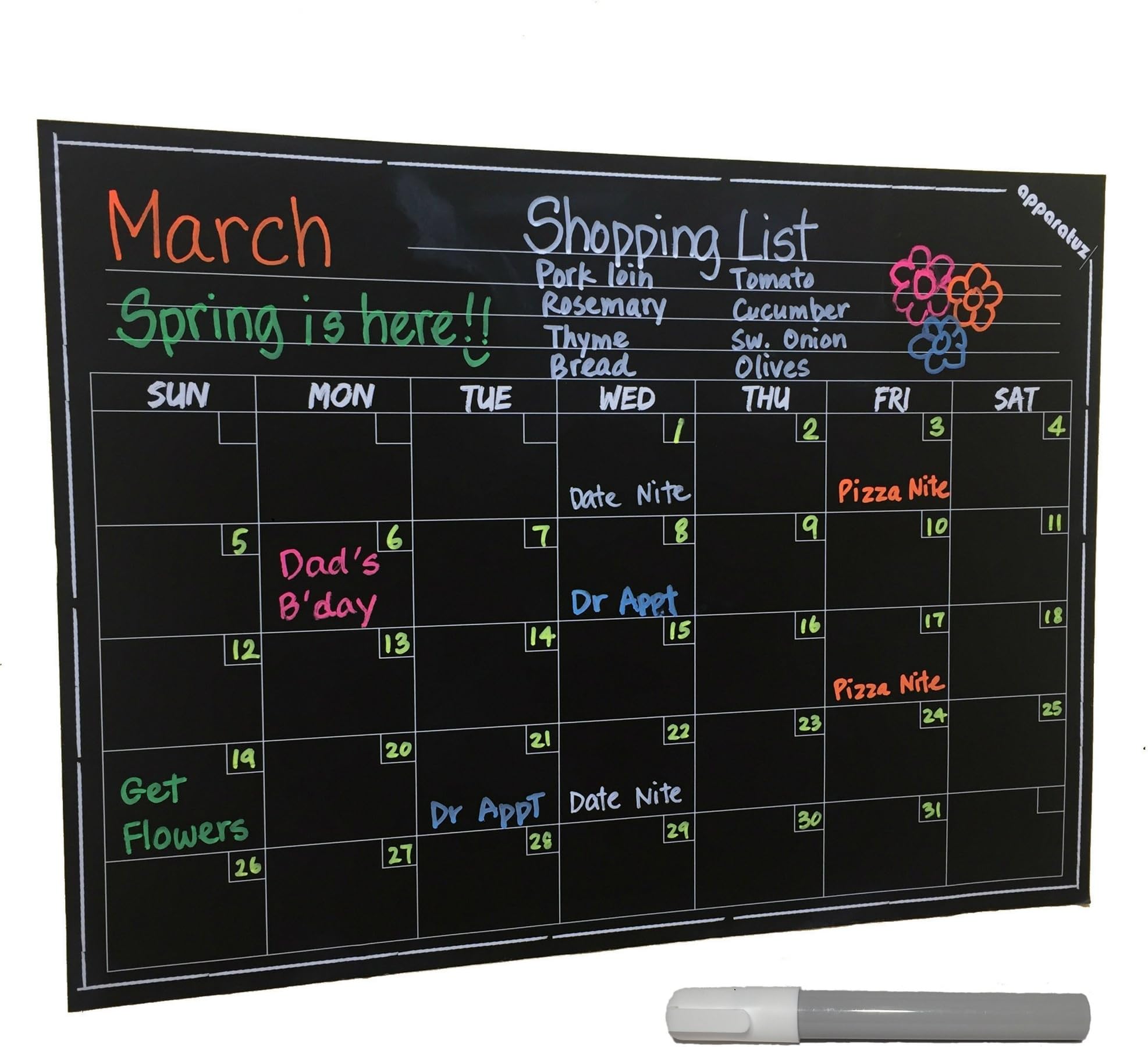 Chalkboard Calendar 2020, Large Wall Decal Sticker. Perpetual Monthly Planner. Reusable Blackboard Erasable Organizer for Home, Office, Kitchen, Classroom. Include Premium White Liquid Chalk