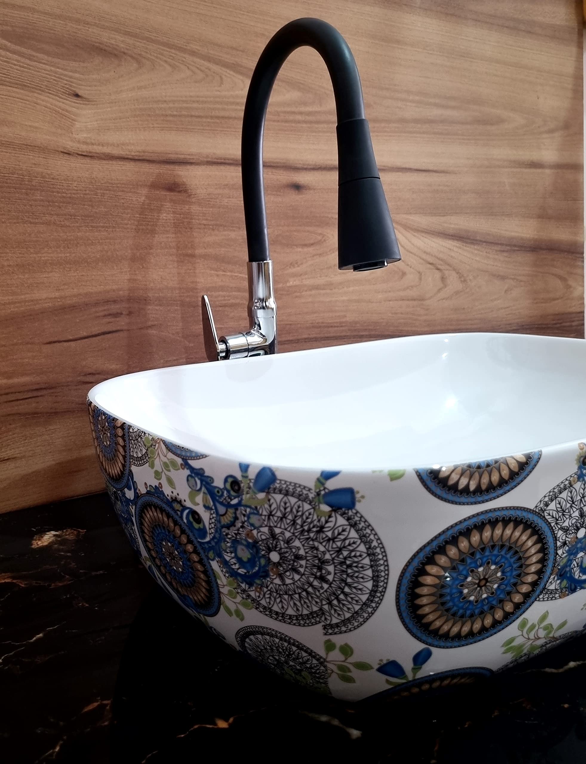 HISRE Table Top Wash Basin For Bathroom | Over Counter Top Wash Basin For Living Room | Washbasin Countertop | Tabletop Ceramic Bathroom Kitchen Sink (45 x 33 x 13 CM) (White - SKT4024)., photo 4 of 4