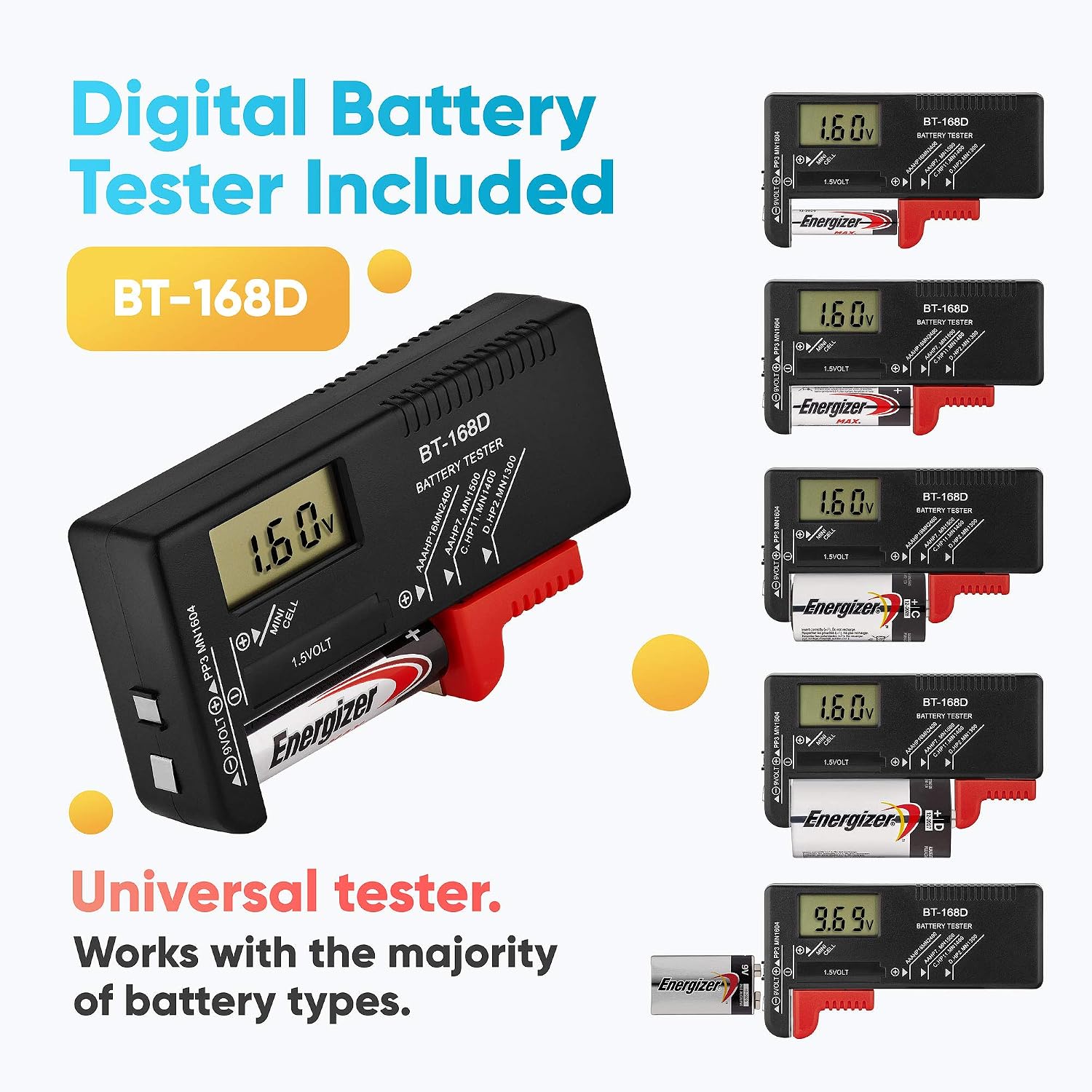 Battery Organizer Storage Case with Tester - Compact Battery Storage Case with Clear Plastic Lid Holds Over 92 Assorted Batteries - 7?X11.8? Battery Case, Keeps Batteries Organized by Batterizer (V2)