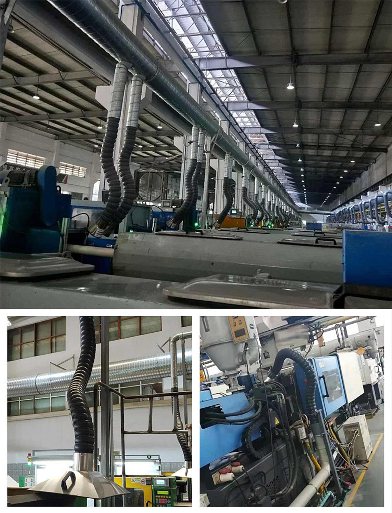 Extractor de humos flexible con brazo articulado y campana | Elimina el humo de soldadura y el polvo en talleres industriales