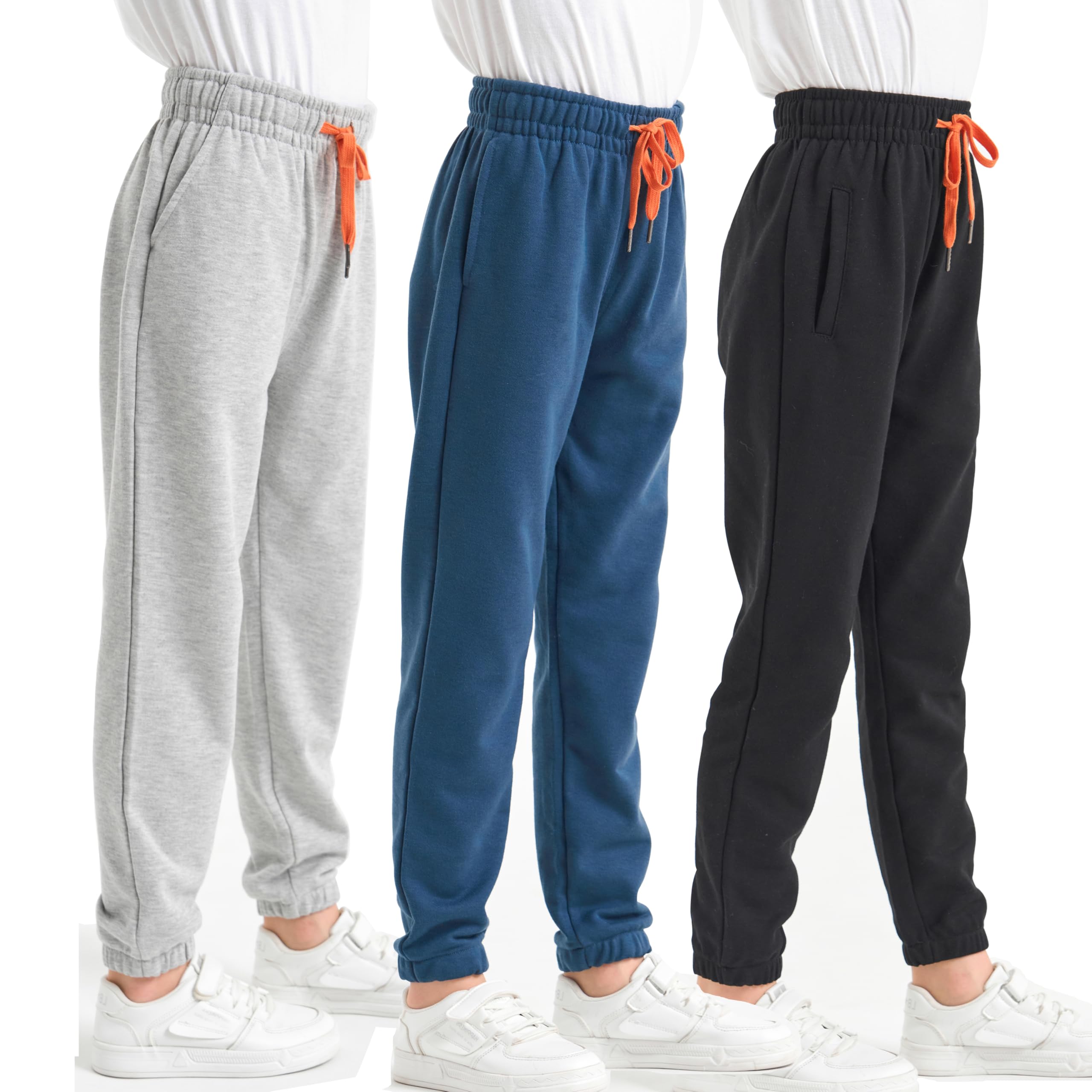 SOIBEEN Jungen Sweatpants 3-Pack Kinder Jogging Bottoms mit Tasche und Kordelzug Joggers für Kinder Sporthose Trainingsanzug Joghose Größe 4-14 Jahre