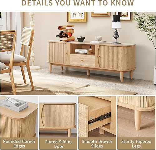 Miniatura 14 de Soporte de TV, mesa consola multimedia con puerta corredera y compartimento de almacenamiento, centro de entretenimiento moderno con almacenamiento