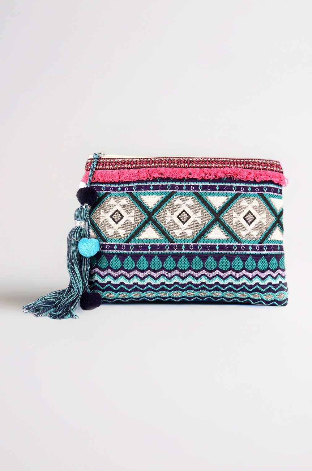ASTRID 20 Cms Blue Cotton Makeup/Travel Pouch with Tassels