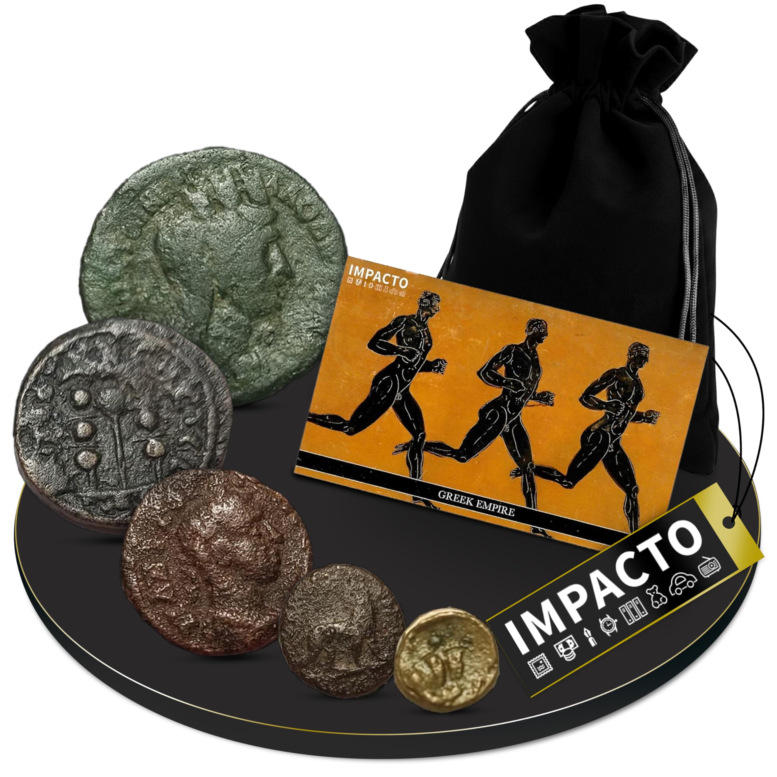 IMPACTO COLECCIONABLES - Authentic Collector's Coins in Velvet Pouch - Ancient Greece Collection - Ancient Greece Coins - Limited Edition with Certificate of Authenticity