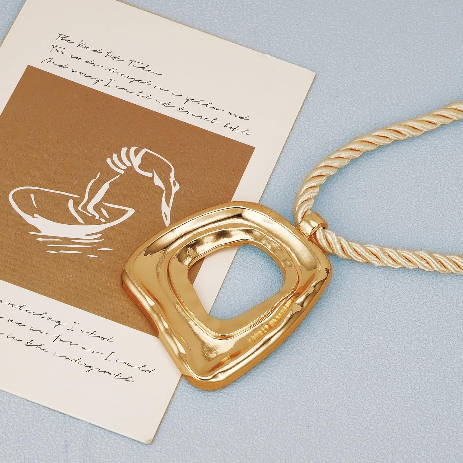 Chunky Gold Statement Necklaces Large Pendant Necklace Big Square Pendant Chunky Statement Jewelry Women 14K Gold Plated Black Rope - Image 5