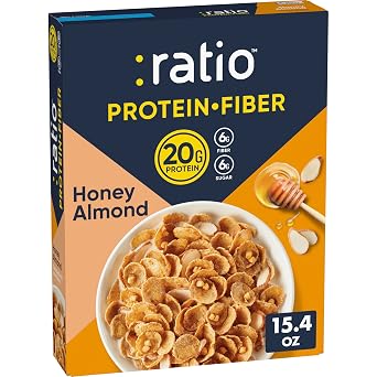 Ratio Protein Fiber Honey Almond Cereal, 20g Protein, 15.4 oz