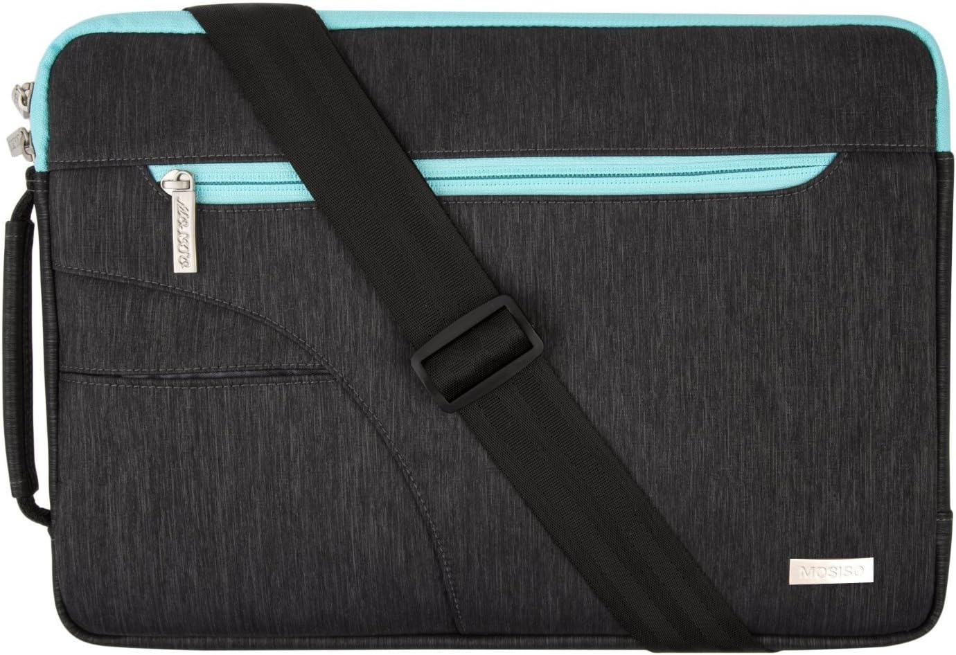 MOSISO Polyester Shoulder Bag Compatible with 14-15 inch Laptop, Pure Black & Pure Blue
