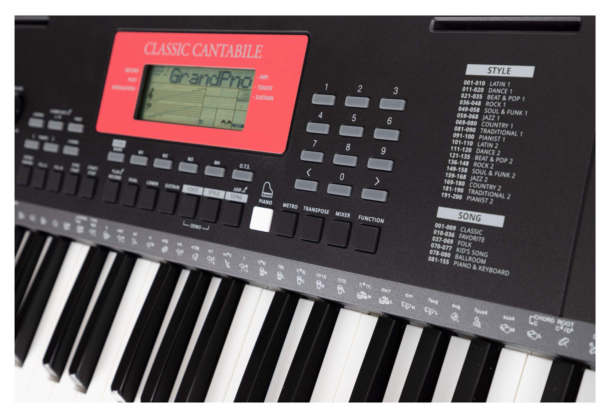 Classic Cantabile LK-290 Leuchttasten-Keyboard - 61 Tasten mit Anschlagdynamik - 580 Klänge und 200 Begleitrhythmen - Anschlüsse für Kopfhörer, Sustain-Pedal und MP3-Player - schwarz | 61 Tasten in Normalgröße mit roter LED-Beleuchtung, Anschlagdynamik (i